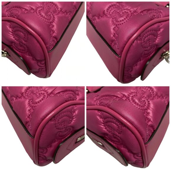 Auth GUCCI GG Matelasse 702251 Pink Nylon Leather Handbag - Picture 16 of 16